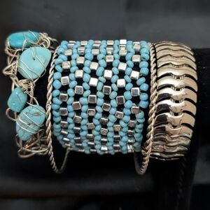 #12. Turquoise and Silver Beaded Bracelet Set